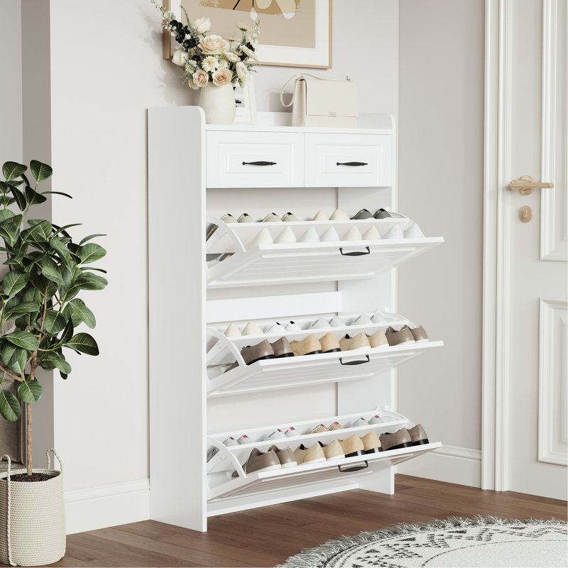 Armoire à chaussures blanche 1250 avec 3 portes et 2 tiroirs - Rangement sans effort