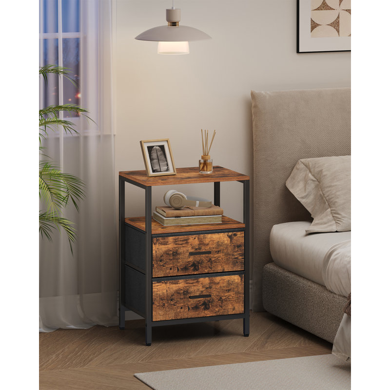Bedside Table Side End Table with 2 Fabric Storage Drawers, Bedside Cabinet with Open Storage Shelf, Nightstand for Bedroom, Livingroom 