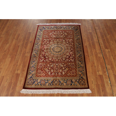Silk Red Floral Vegetable Dye Traditional Rug 3x5