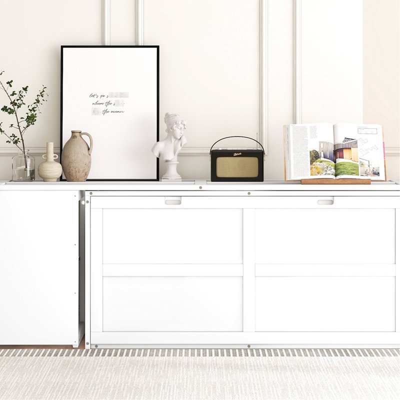 Grand lit avec bureau portable, blanc, construction compacte et écoénergétique, Blanc