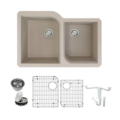 Radius 31.75'' L Double Bowl Granite Kitchen Sink