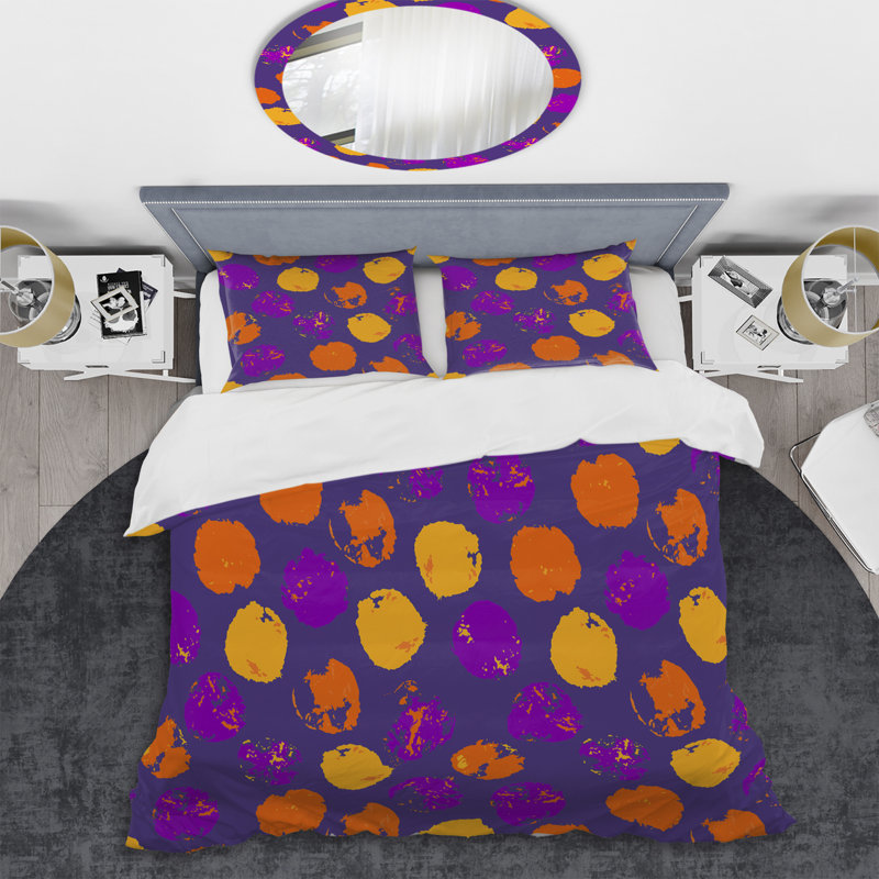 Ensemble de housse de couette en microfibre mauve / jaune / orange 3 pièces, Housse de couette pour très grand lit et 2 très