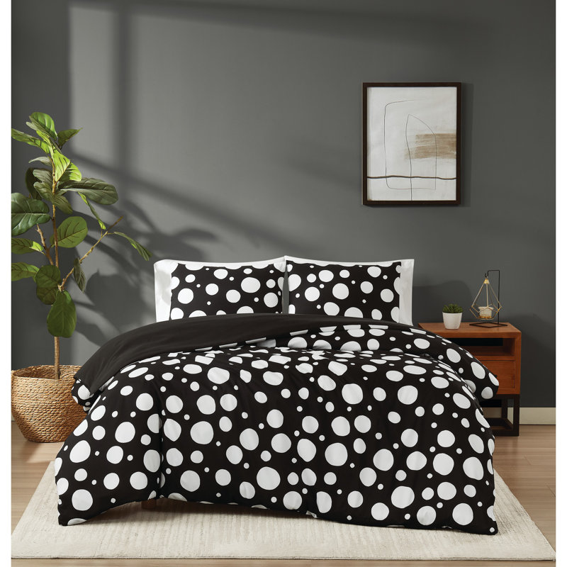 Ensemble de housse de duo en polyester noir / blanc Sophia, Housse de couette pour grand lit et 2 taies décor