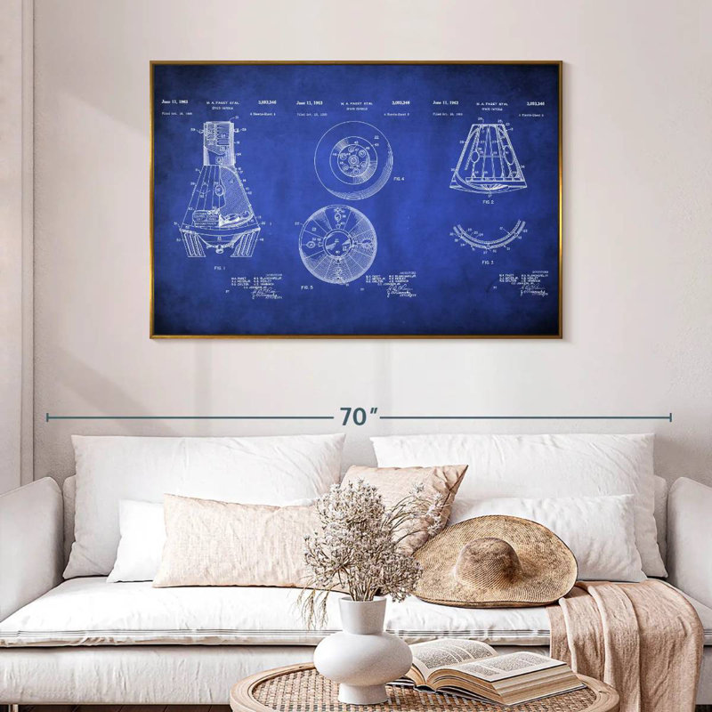 Space Capsule - bleu verni, 46 po x 31 po, Cadre flottant doré