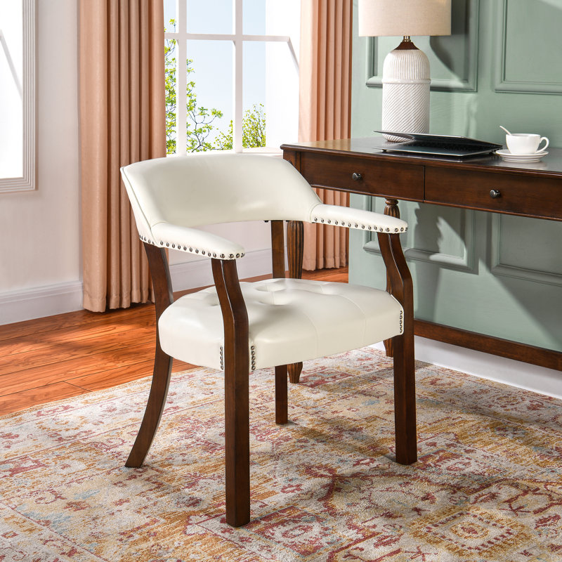 LUMERA Collection Tufted Arm Dining Chair Cream White, Cream, Espresso