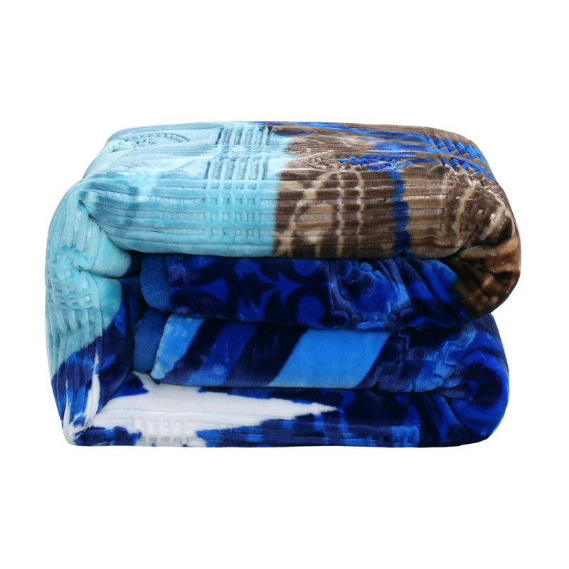 Jeté lourd en peluche, Grand, Floral, Bleu
