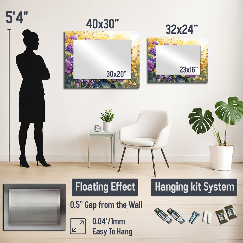 Summer Hydrangea Blooms In The Meadow II - Floral Wall Mirror Art - Printed On Metal, 24" x 32"