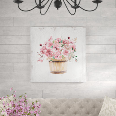 «Pink Floral Bucket On», reproduction sur toile