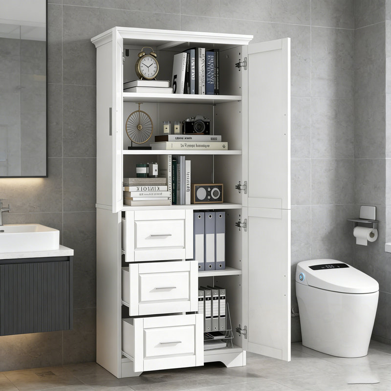Labat Cabinet with Doors and Three Drawers, White