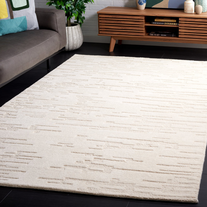 Tapis ivoire en laine / animal de compagnie / coton touffeté à la main Marqueeta, Rectangle 4 po x 6 po