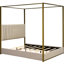 Grand lit plateforme à baldaquin avec tête de lit et structure en métal, beige