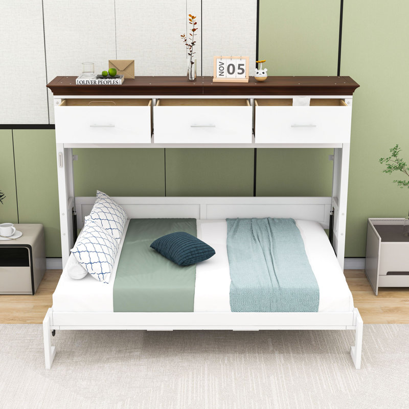 Lit escamotable simple en bois avec 3 tiroirs