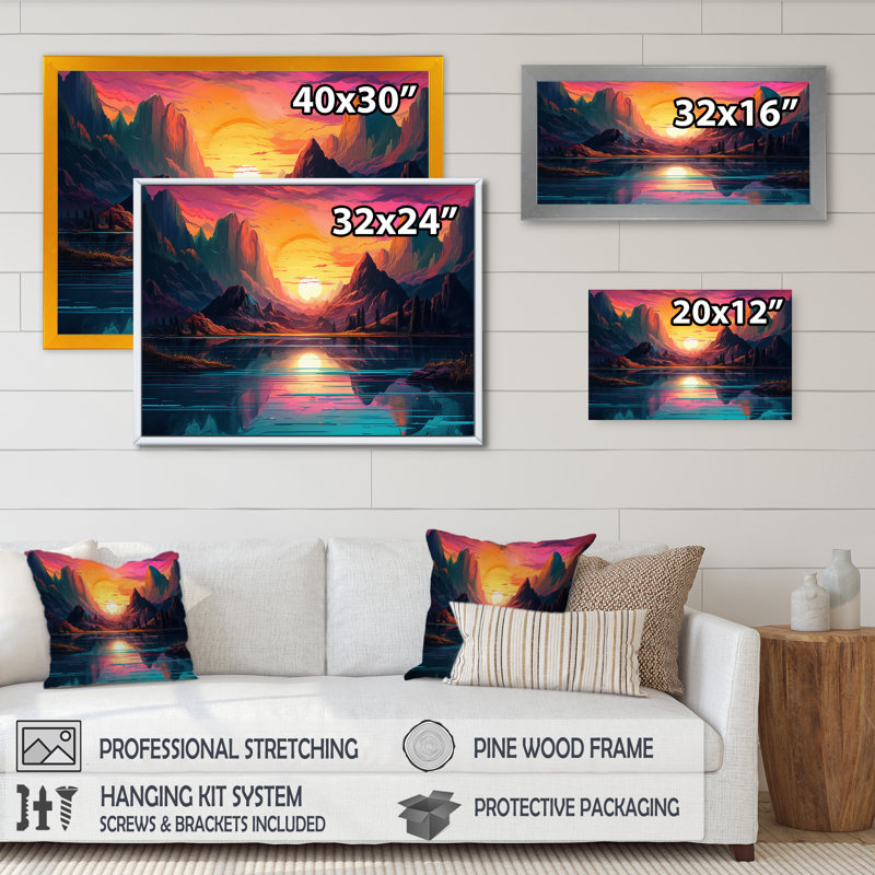 Rainbow Sky Reflection on Lake II - reproduction, H 30 po x l 40 po x P 1,5 po, Cadre flottant noir