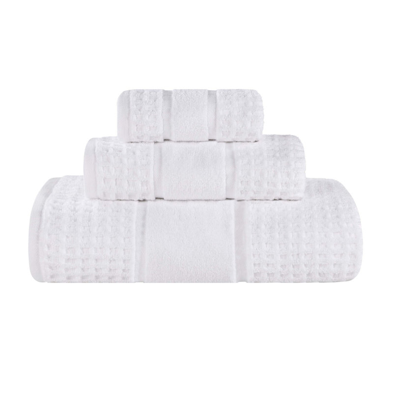 Hisela Zero Twist Cotton Solid Waffle Honeycomb Plush Soft Absorbent Medium Weight Assorted Towel Set, White