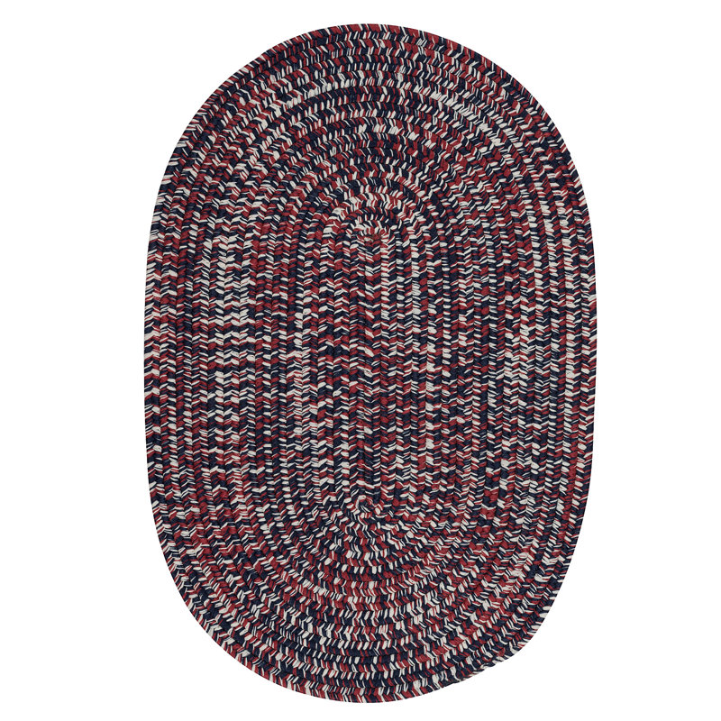Oval Blue and Red Braided Synthetic Reversible Rug