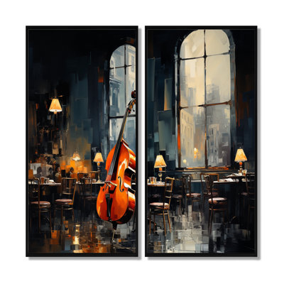 «Gray Jazz Cafe Melody», ensemble de 2 reproductions d'art encadrées sur toile