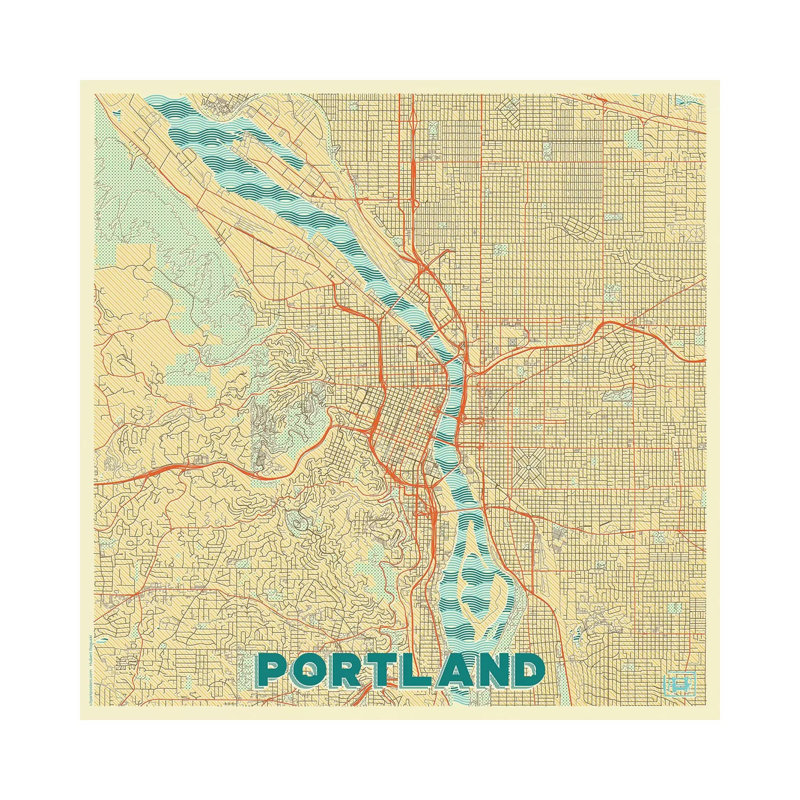 Portland Retro Urban Blueprint Map by Hubert Roguski - Wrapped Canvas Print, 66.04 cm H x 66.04 cm W x 1.91 cm D