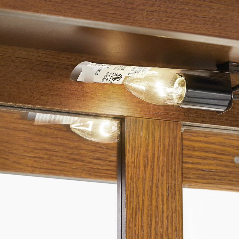 Elegant Curio Cabinet In Oak With Adjustable Shelves And Interior Lighting Lighted Glass Mirrored Back, Oak
