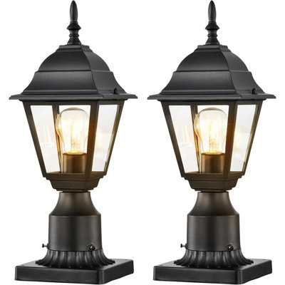 Outdoor Post Lights 2 Pack Waterproof Outside Post Lantern With 5.9’‘ Pier Mount Base Exterior Pillar Lantern Outside Lamp Post Light Fixture With Matte Black Aluminum And Clear Glass