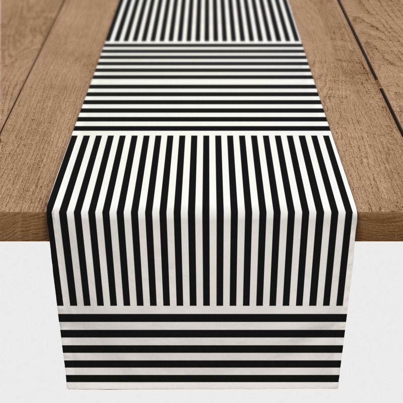 Ardenti Striped Table Runner, 72" x 16", Black