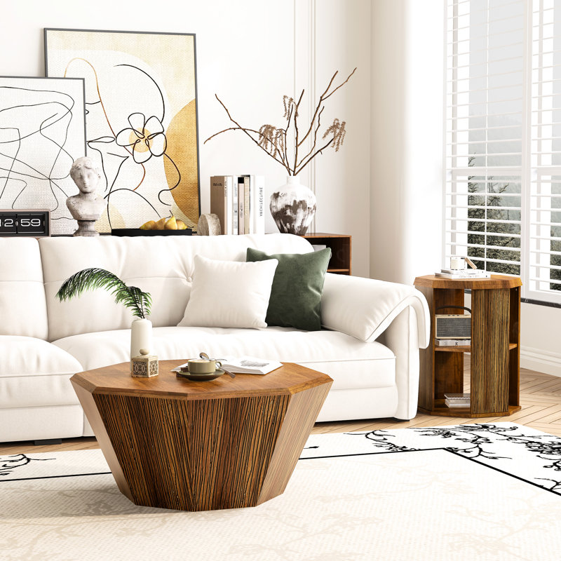 Table basse octogonale 31,5 po en bois d'hévéa naturel 2 - Espace pour la chambre à coucher 2 Maison fonctionnelle et espace de vie