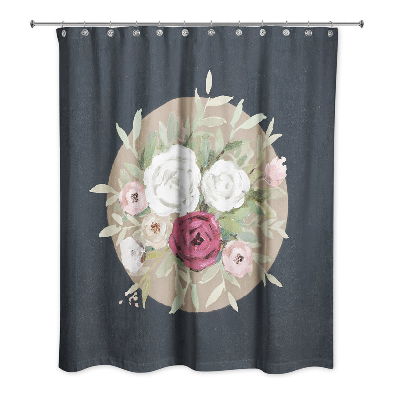 Florals on Navy Shower Curtain