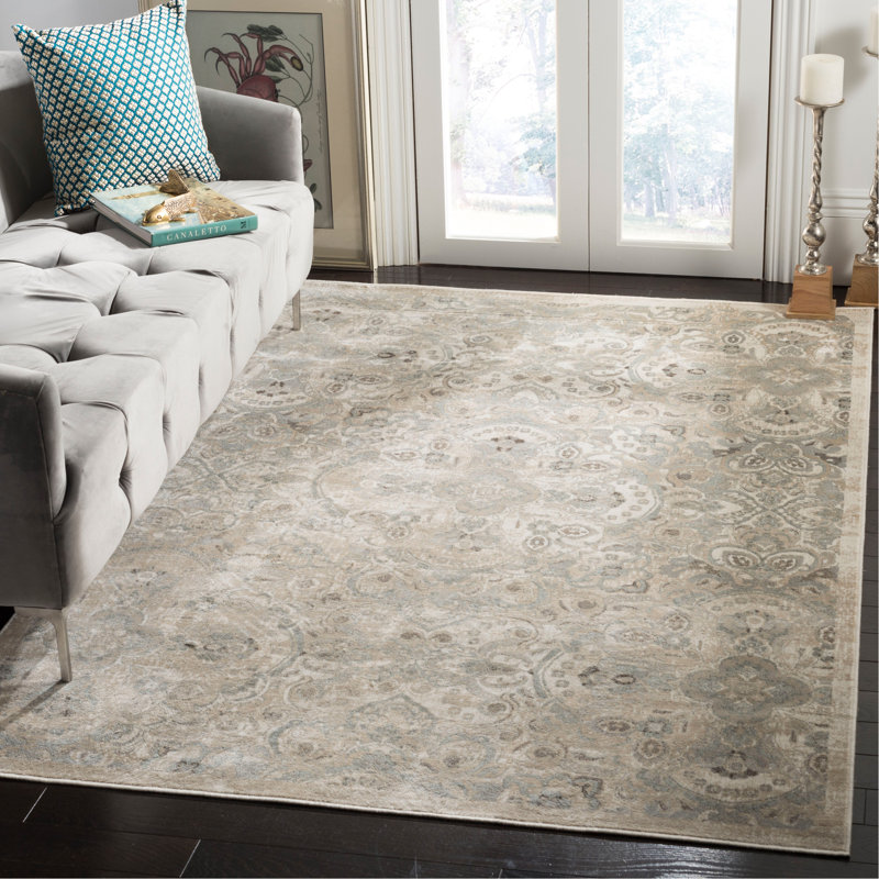 Attamore Viscose Oriental Rug in Cream, Rectangle 4' x 5'3"
