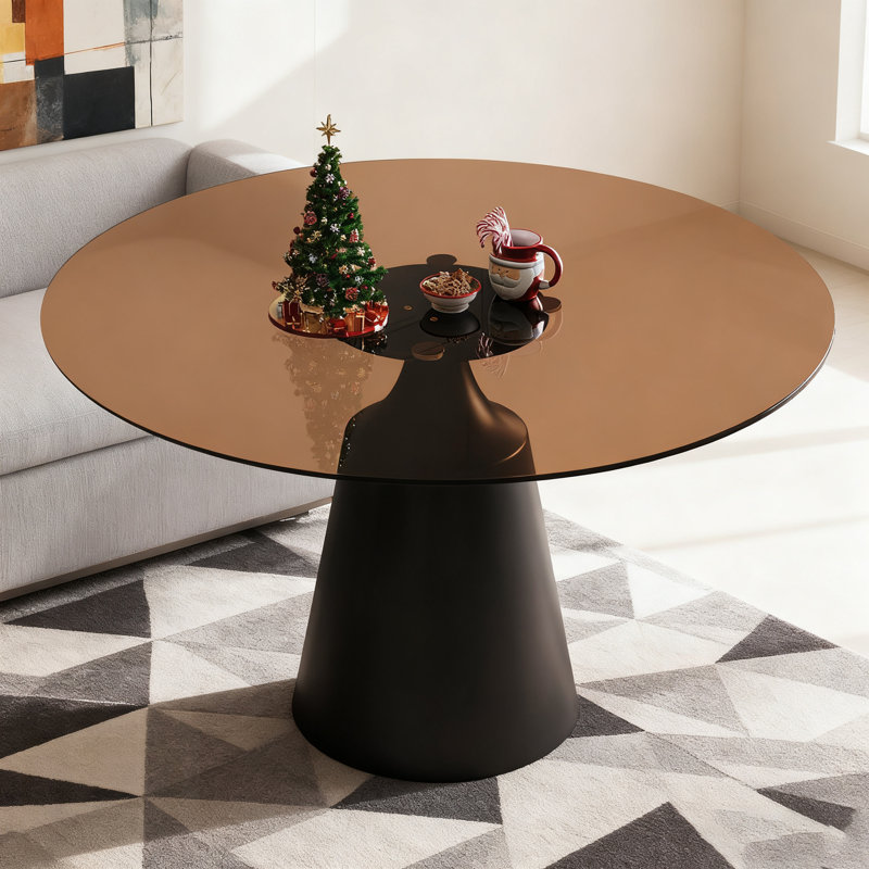 Round Dining Table For Small Spaces, Mid-Century Modern Pedestal Design With Glass Top, Perfect For Kitchen And Living Room