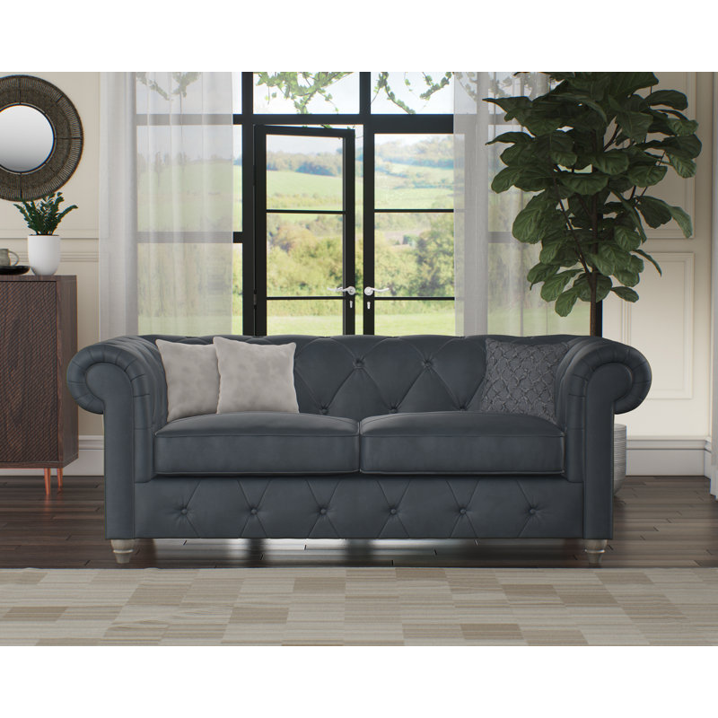 Melrose 3 Seater Leather Sofa, Washed Oak, Navy