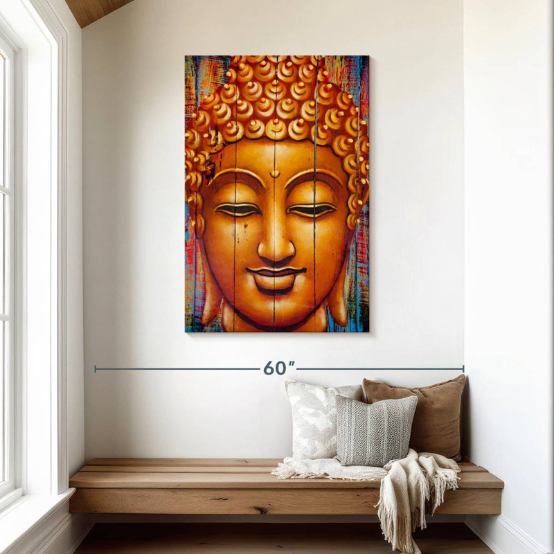Leisha Buddha Face On Planks, 45" H x 30" W