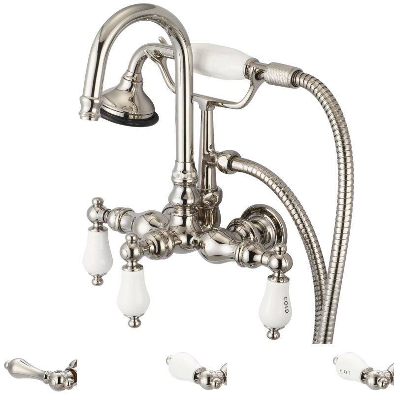 Stonington 3 Handle Wall Clawfoot Tub Faucet, Lever Handles, Polished Nickel