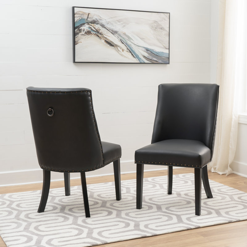 Chaise d'appoint Astrid en similicuir noir (ensemble de 2), Noir, Noir