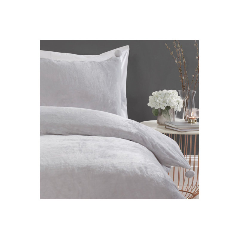 Susie Polyester Solid Colour Duvet Cover Set with Pillowcases, Silver, Super King - 2 Standard Pillowcases