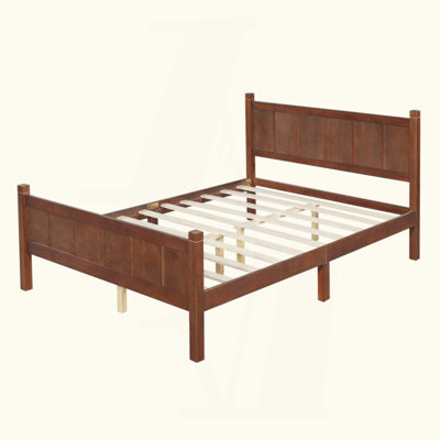 Flat Panel Bed with Headboard & Footboard, Minimalist Modern Platform Bed with Wood Grain Finish, Shaker and Farmhouse Style Design, Sleek and Functional Bedroom Furniture