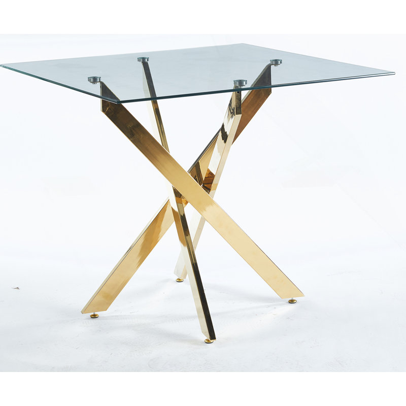 Table de salle à manger avec pieds en métal et verre trempé, table de cuisine moderne pour le salon, Doré