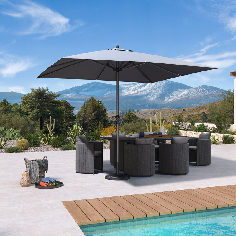 Latitude Run 108”×132“Rectangle Outdoor Rectangular Market Table Umbrella, Light Gray