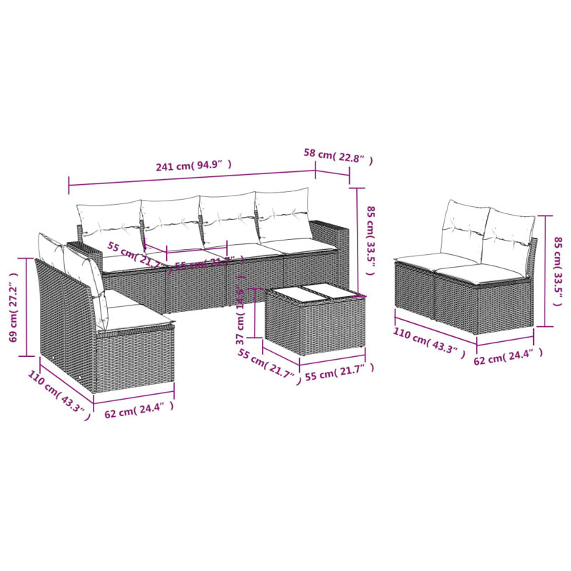 Ensemble de canapé de jardin Vidaxl gris
