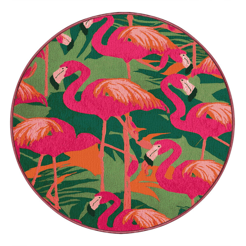  Tapis hawaïen lavable de flamants roses, Rond 8 pi