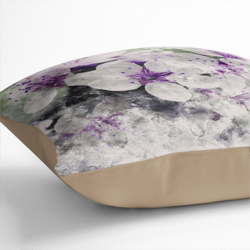 White and Purple Blossoms Scatter Cushion, Stone, 55cm H x 55cm W x 20cm D