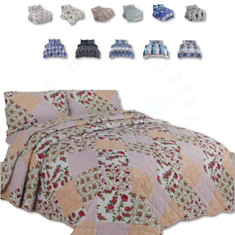 Cotton Blend Floral Bedspread with Pillowcases, Full / Double