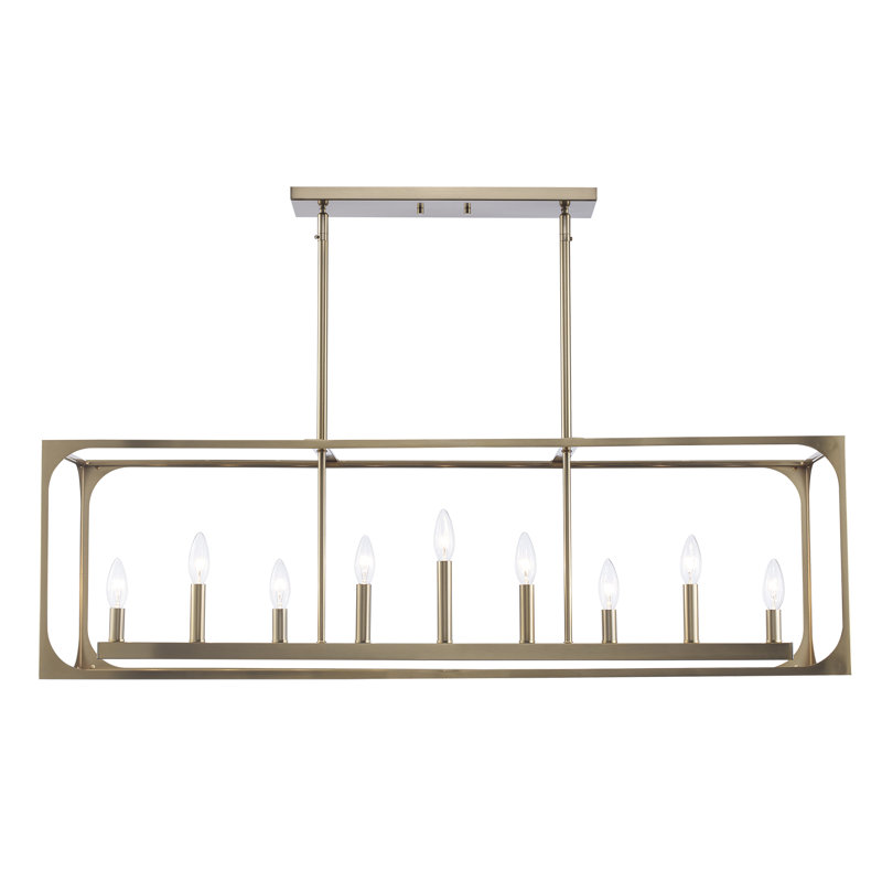 Luminaire suspendu linéaire 9 lumières Marieliese, Or antique