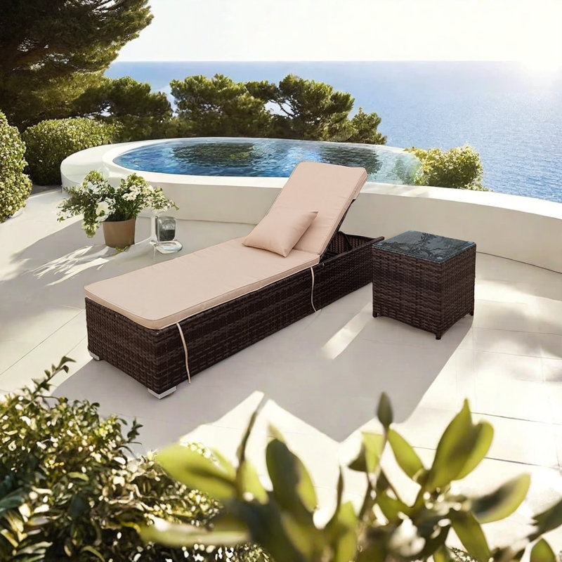 Ensemble de chaise longue d'extérieur en osier avec table Paterok