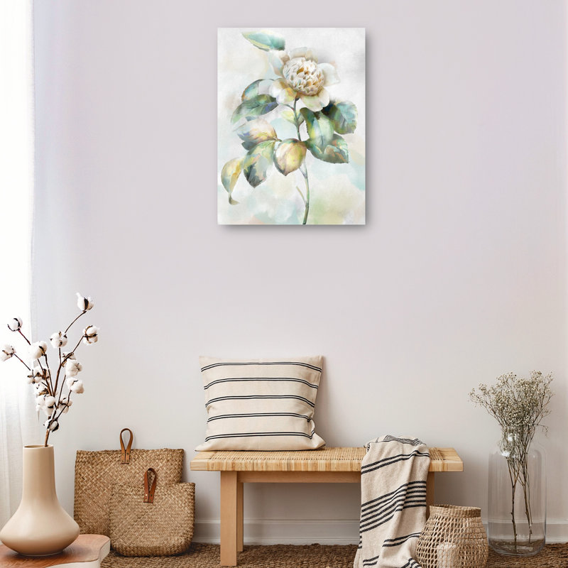 Large Botanical Canvas Art Print in Soft Pastel Colors