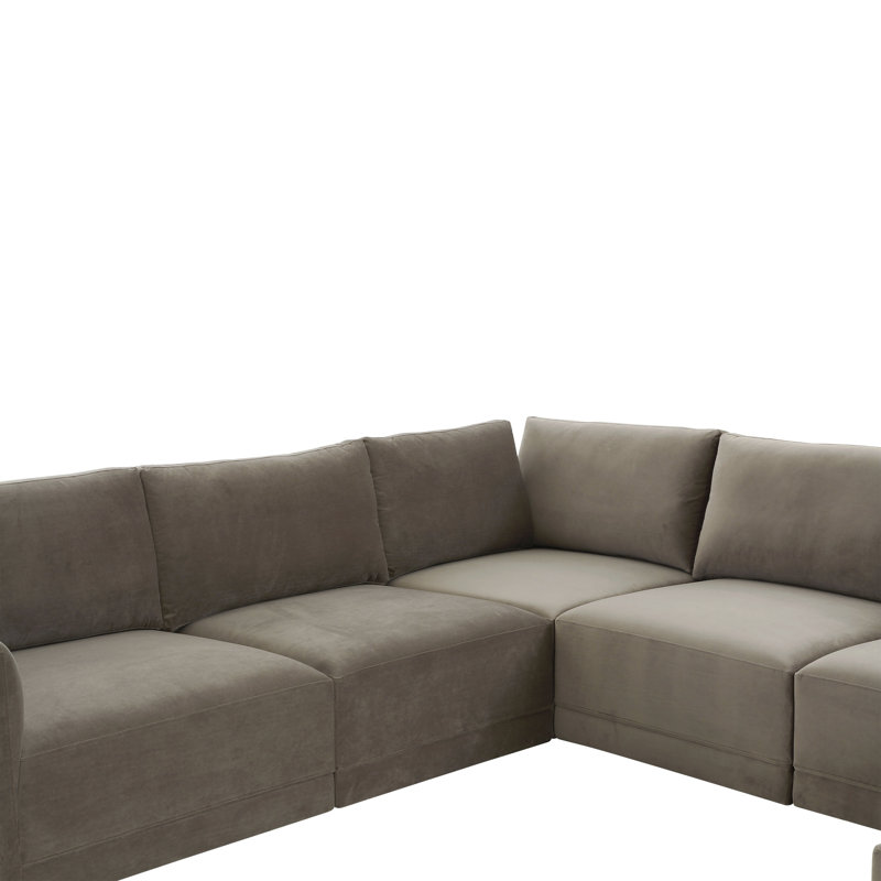 Grand canapé modulaire 7 pièces Deirdre Taupe, Velours taupe