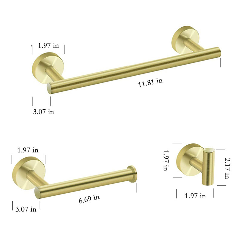 3 - Piece Bathroom Hardware Set, Brushed Gold