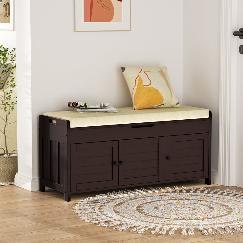 43.5" Entryway Bench with Hidden Shoe Storage and Cushion, Espresso