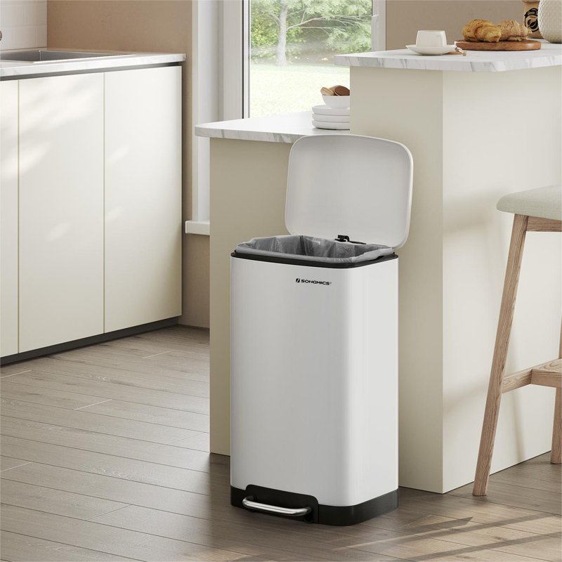 White Stainless Steel 8 Gallon Kitchen Step Trash Can