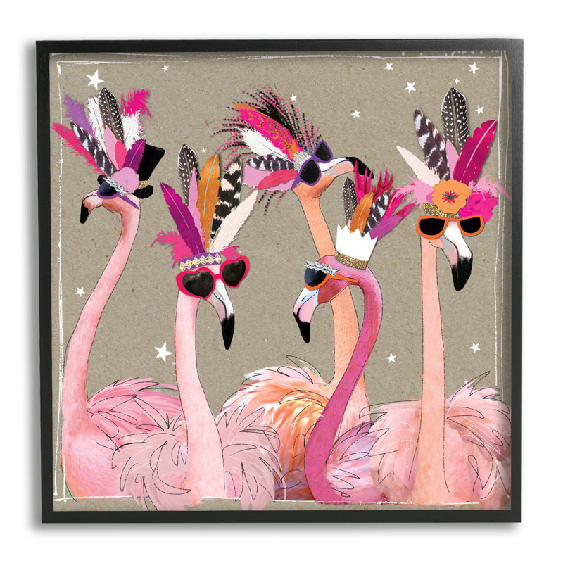 Flamants fantaisie, Giclée encadrée noir minuit, L 24 po x H 24 po