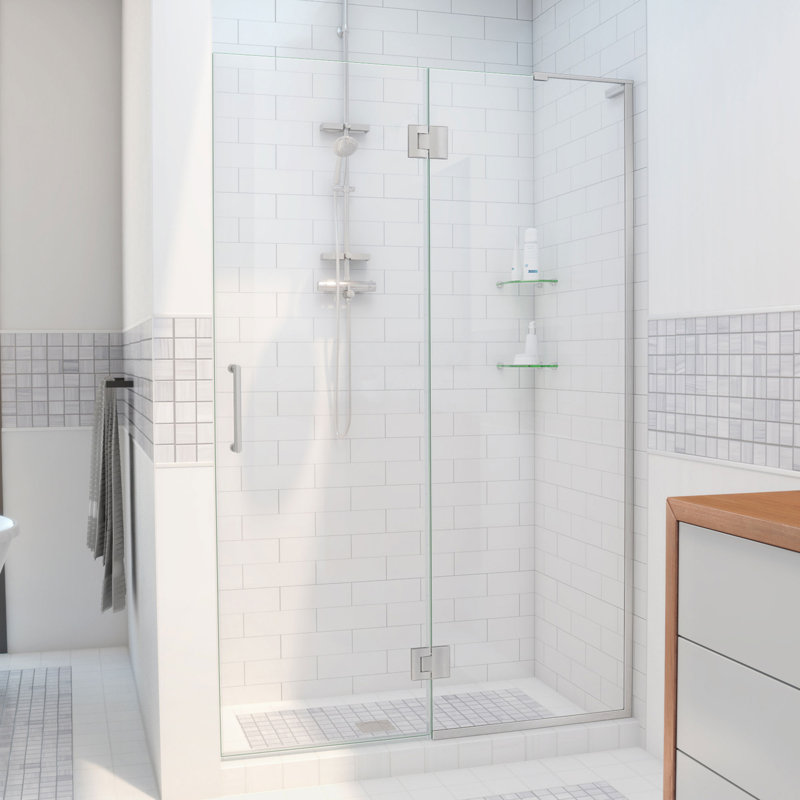 DreamLine Unidoor-X 50 inch W x 72 inch H Frameless Hinged Shower Door in Brushed Nickel - Right Wall Installation, 50"