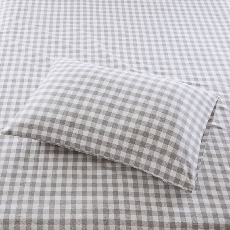 Twin Gray Herringbone Check Cotton Flannel Bedding Set